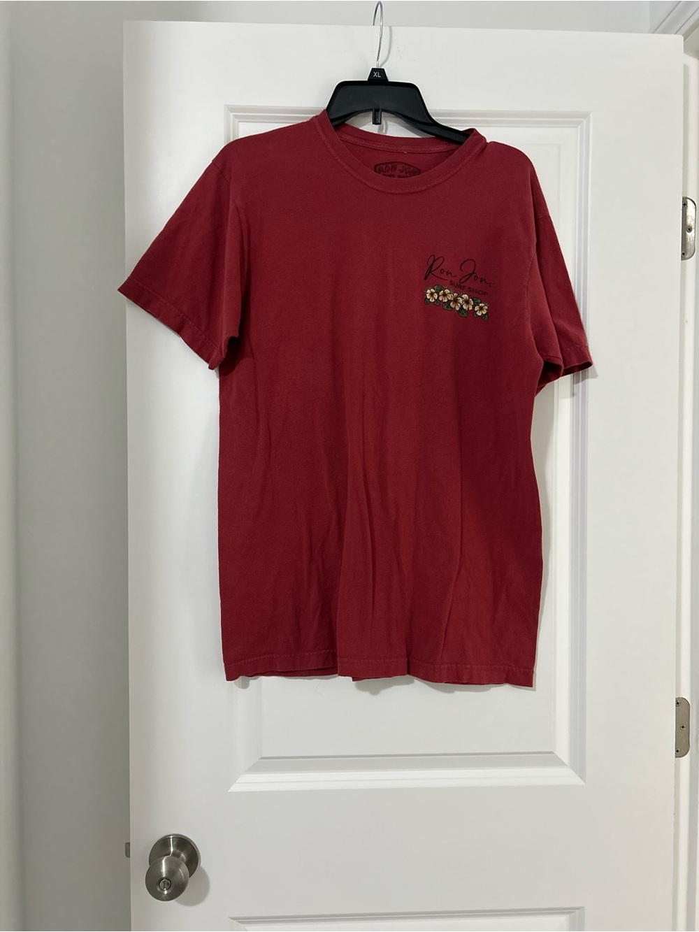 Ron Jon Red Short Sleeve Crewneck Tee with Floral Chest Accent